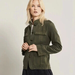 VALERIE STEVENS | Army Green Cotton Blend Button Up Canvas Jacket Size PS